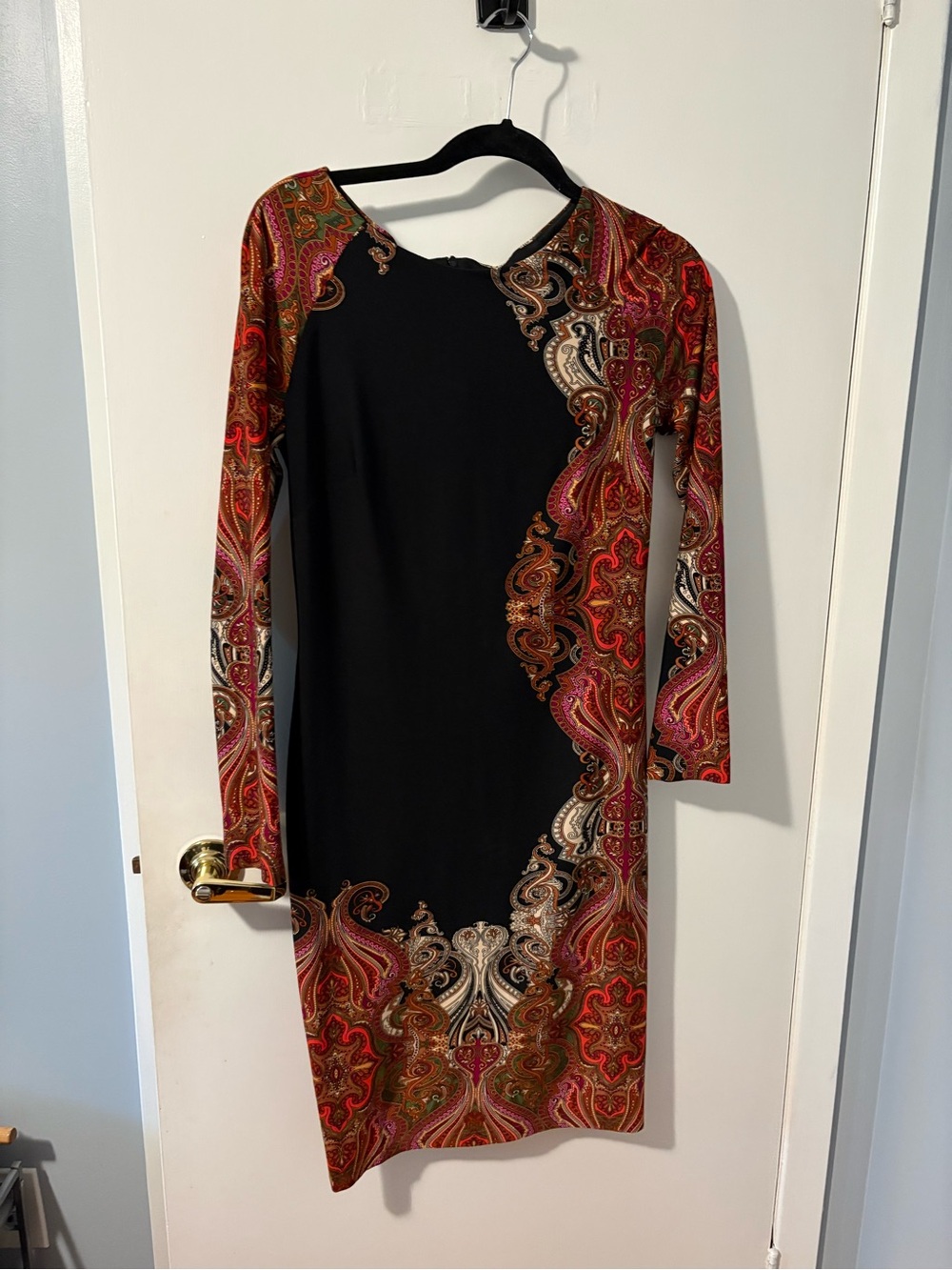 Joseph Ribkoff Black Dress with Red Paisley Trim